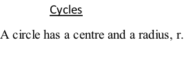 Cycles A circle has a centre and a radius, r.