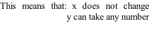 This means that: x does not change                            y can take any number